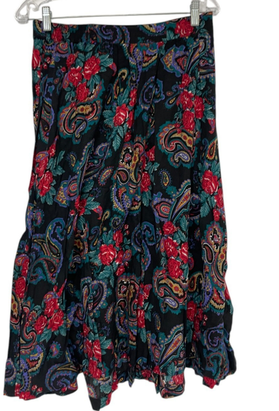 Baronesa Maxi Skirt Womens 16 Multi Floral Paisley Knee Length Elastic Waist